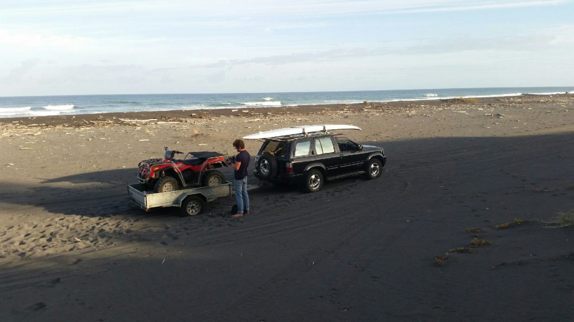 Towing the quad bike with the truck on return from surf trip